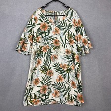 Suzanne Grae Linen Dress Womens 14 Green White Floral Lightweight Coastal