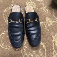 Gucci Women's Horsebit Slingback Princetown Sandals Mules Black Leather 38