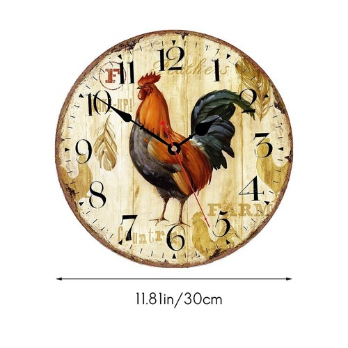 Kitchen Wall Clock 12 Inch Rustic Rooster Silent Non Ticking Wall Clock6879 - Picture 8 of 8