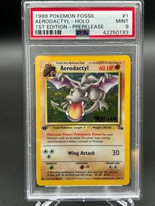 Pokémon Aerodactyl 1/62 Fossil 1st Edition Prerelease Holo Rare Card WOTC PSA 9