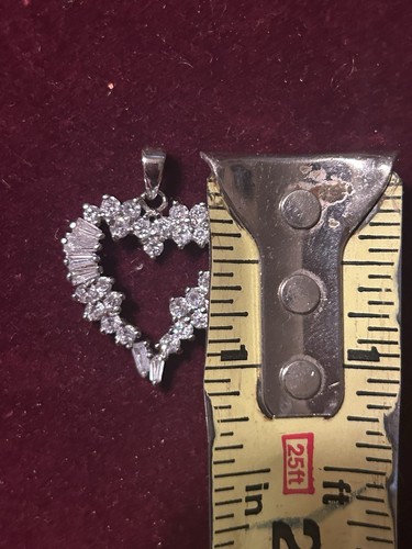 925 CZ Sterling Silver Crystal Heart Pendant Necklace 17.5 Inch - Picture 4 of 18