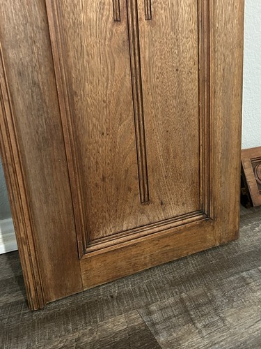 Puertas de gabinete de madera antiguas con vidrio biselado y frente de cajón, herrajes originales - Imagen 5 de 24
