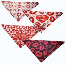 4PK Valentine Dog Bandanas Love Hearts Lips Red White Black L/XL Dogs 25" x 19"