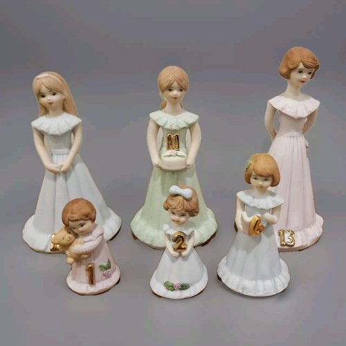 Lot of 6 Enesco Growing Up Birthday Girls Brunette 1 2 6 10 11 13 Figures 1982 - Picture 1 of 3
