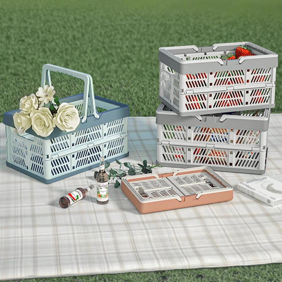 Caja de almacenamiento de plástico plegable VIGAER 20 L - Cubo con mango plegable blanco/gris Foto 2 de 4