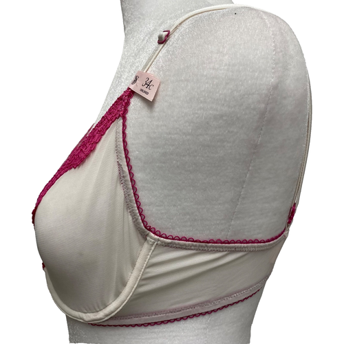 Victoria's Secret Tease Unlined Demi Bra 34C White with Fuschia Lace NWT - Picture 3 of 12