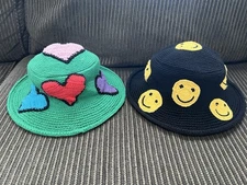 Fluffy Brand Crochet Bucket Hats Smiley Face And Hearts