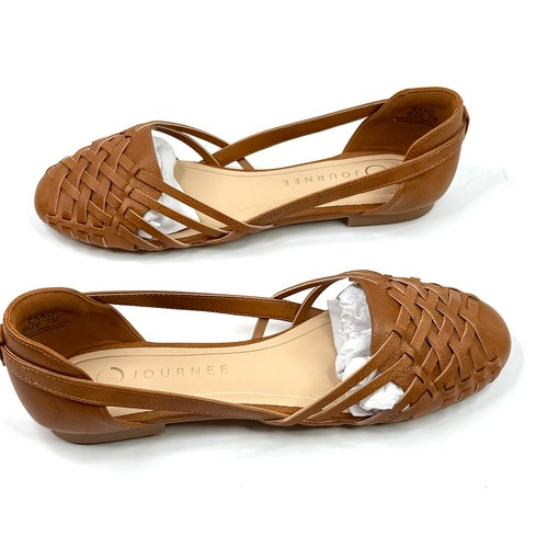 Journee Collection Ekko Damen-Flats gewebt rund geschnitten cognacfarben Größe 7M neu mit Etikett