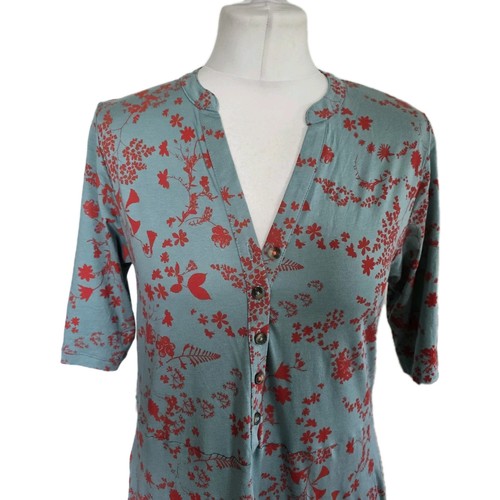 White Stuff Kleid Damen Gr.12 Baumwolle Grün Blumen Rot Midi Kurzarm V-Ausschnitt - Bild 3 von 11