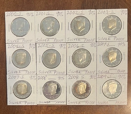 $6 Face Value 90% Silver Proof  Kennedy Half Dollars Lot of 12  Coins