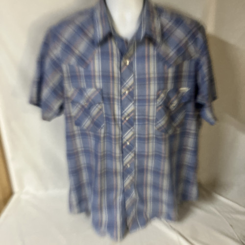 Vintage Roebucks Herren Pearl Snap Cowboy Hemd blau bunt kariert XL Kragen tragen