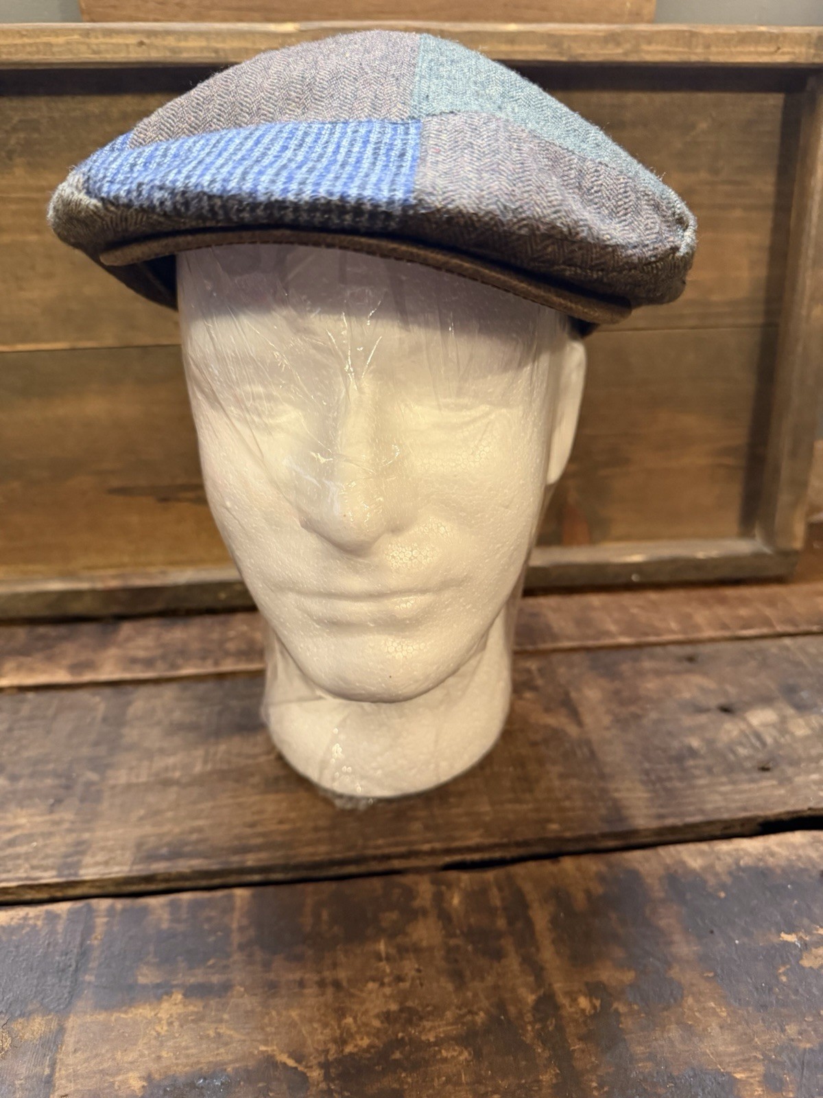DPC Patchwork Flat Cap Wool Blend Newsboy Hat Blu… - image 2