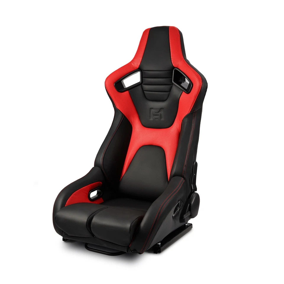 [Venom Series] Black+Red PVC Carbon Fiber Leather Reclinable Racing Seats Pair Foto 3 de 4