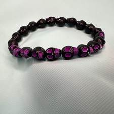 Spooky Black and Purple Skull Stretch Bracelet 10x8mm Halloween Skeleton Beads
