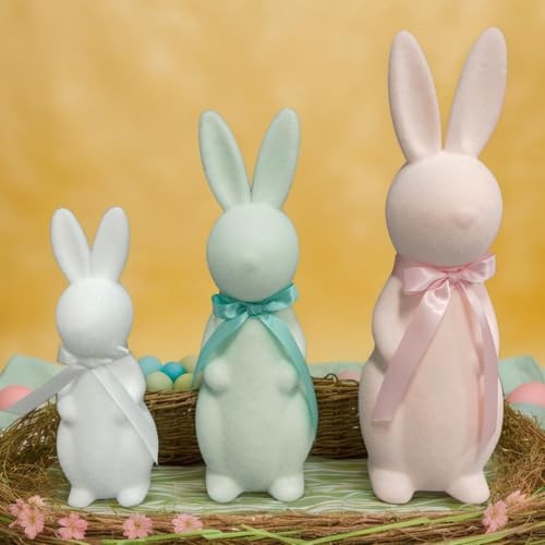 Easter Bunny Decorations, Flocked Easter Bunny Basket Rabbits Cute Bunny for - Picture 7 of 7