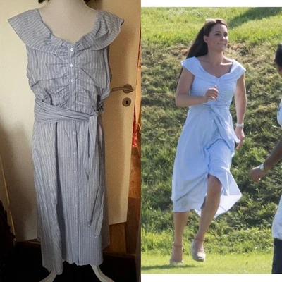 Zara Woman Kleid XXL 42 44 blau weiß Neu Prinzessin Kate Blusenkleid Gestreift - Bild 1 von 4