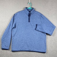 J. Crew Men's Large Blue Authentic Fleece 1/4 Henley Sweater Snap Pullover