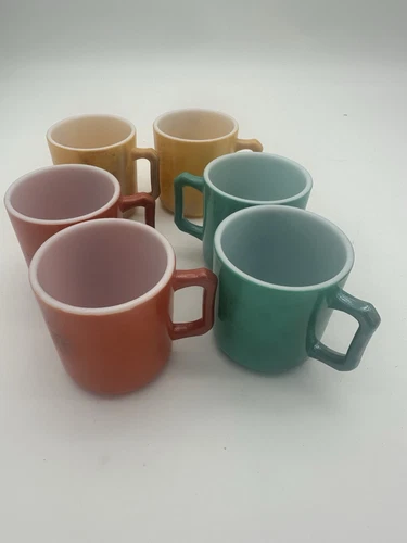 Lot Of 6 Hazel Atlas Colored Milk Glass Small Mugs