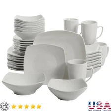 40-Piece Square Dinnerware Set Ceramic Dishware Service 8 Microwave Safe New