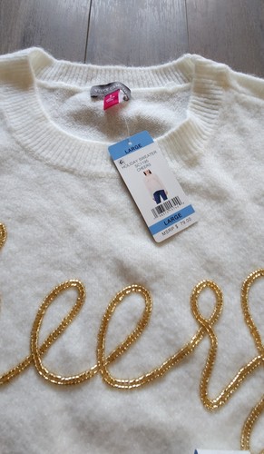 Vince Camuto Cheers weißes Damen Sweatshirt mit goldenen Perlenverzierungen Gr. L - Bild 2 von 3