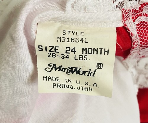 Vestido de Colección Mini Mundo Bebé Niña Volantes Rojo Volantes Encaje Círculo Completo 24 Meses EE. UU. - Imagen 5 de 5