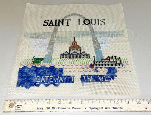 HAND PAINTED NEEDLEPOINT CANVAS, ST. LOUIS, GATEWAY TO THE WEST, PARTIALLY DONE - Picture 7 of 8