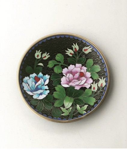Vintage 2x Floral Cloisonné Enamel Brass Dishes - Picture 6 of 7