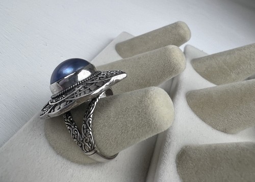 NWT Size 10 Blue Mabe Pearl Sterling Silver 925 Ring Bali Exotic Boho Design - Picture 4 of 10