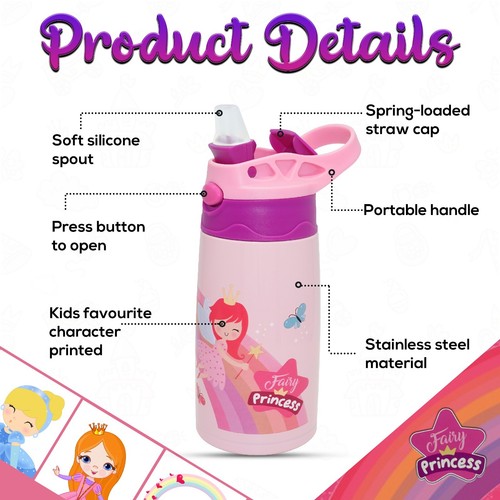 Licensed 600ml Hot & Cool Aluminum Flask, Push Button Kids Water Bottle - Picture 112 of 154