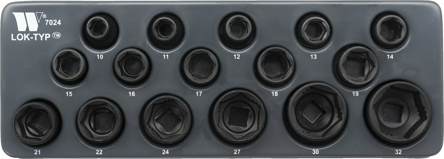 Welzh Werkzeug 1/2 Impact Socket Set 16pc Lok-Typ Works On 85% Rounded Nuts