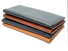 RFID Blocking Genuine Leather Standard Checkbook Cover Holder Thin Wallet Croc C