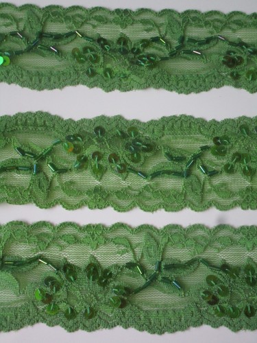Lace Trims Sequins Elastic Elegante Green 5,2CM - Picture 1 of 2