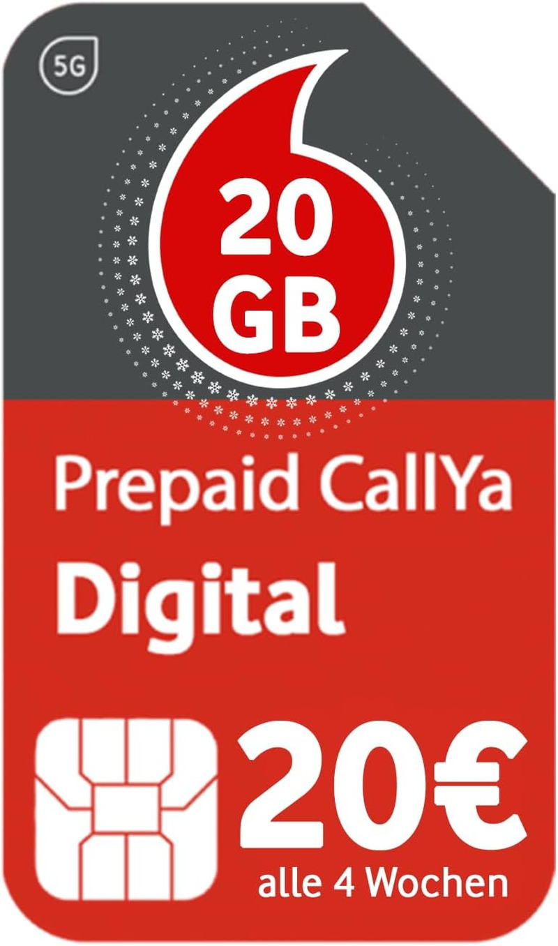 Vodafone Prepaid Callya Digital - 60 Startguthaben, 20 GB, 5G