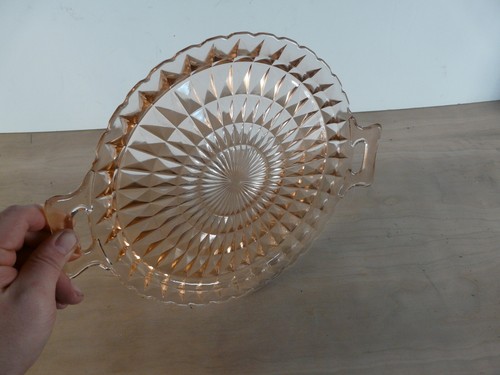 Pink Depression Glass--Jeanette Glass, Windsor Diamond  Cake Platter--VINTAGE - Picture 3 of 5