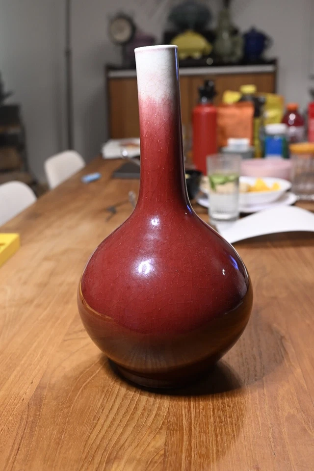 Jarrón botella esmaltado sangre de buey Langyao Sang De Boeuf chino del siglo XIX Foto 2 de 4