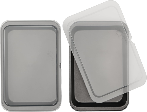 Set of 2 Nonstick Steel 13" x 9" Cake Baking Pans with Covers, Gray