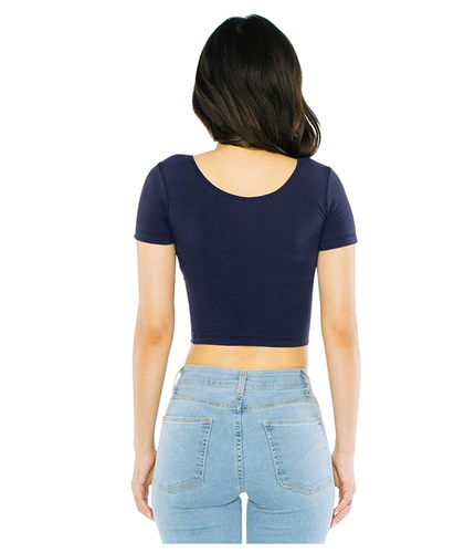 American Apparel Women Cotton Spandex Jersey Short Sleeve Crop T-Shirt, Navy - Picture 4 of 6