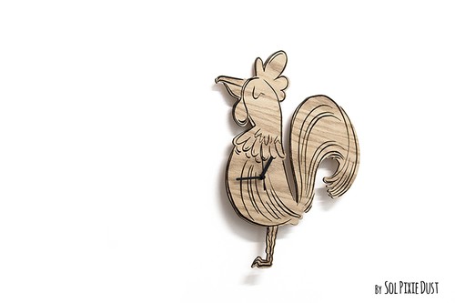 Rooster Engraved Wood Wall Clock - Kids Nursery Room - Baby Room - Picture 2 of 4