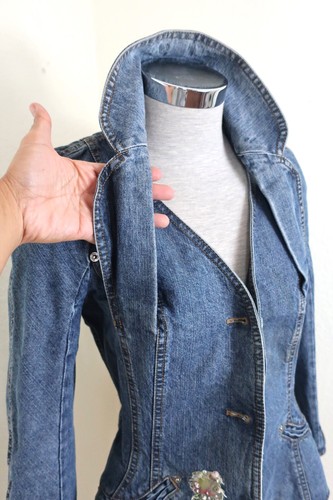 Vintage CHRISTIAN DIOR Boutique Blue Denim Embroidered Jacket XS Small 36 0 2 4 - 第 14/24 張圖片