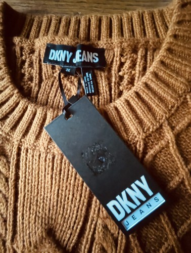 NWT DKNY Jeans Sweater 3X Cable Knit Roasted Pecan Fall Color Acrylic MSRP $79. - Picture 2 of 14