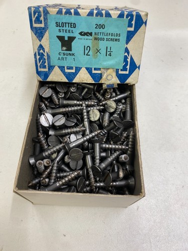 Box Steel Countersunk Screws 1 1/4" x 12 Nettlefolds GKN Slotted Full Box of 200 - Picture 7 of 24