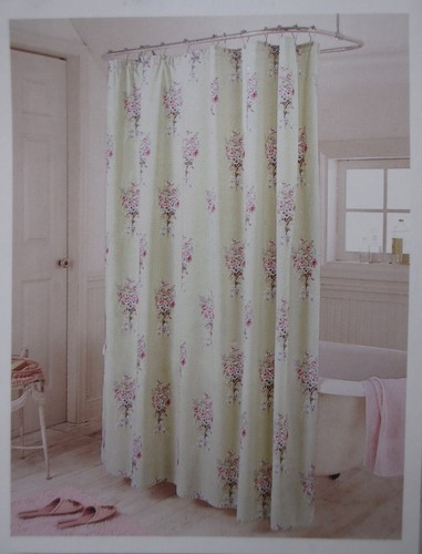 Rachel Ashwell Simply Shabby Chic Green Pink Floral Rose Bouquet Shower Curtain - Picture 11 of 12