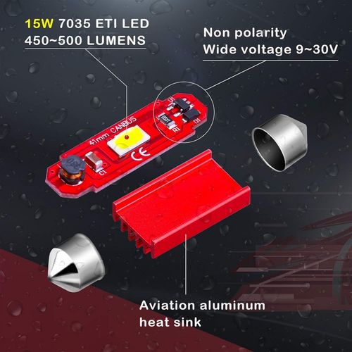 LED Festoon Bulbs 41mm/42mm 6000K Xenon White Can-Bus Interior Lights - 第 4/12 張圖片