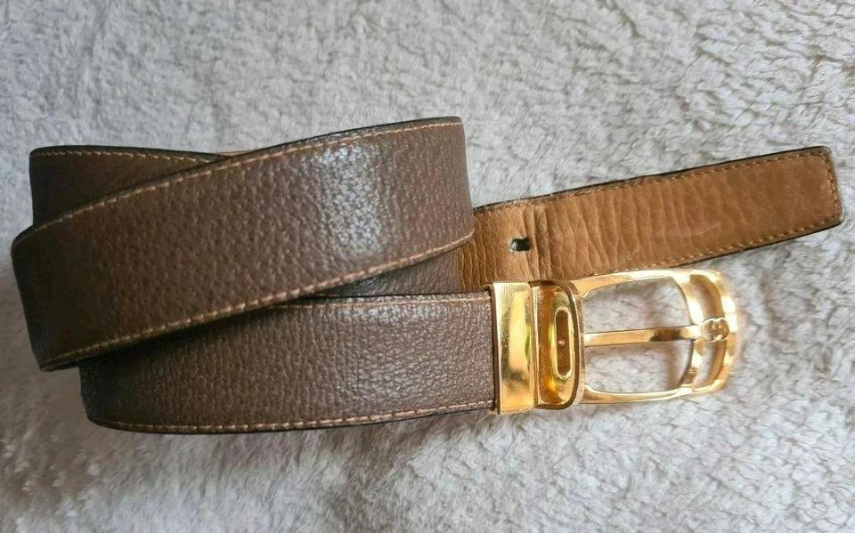 ceinture unisexe vintage Gucci taupe plaqué or 90 cm