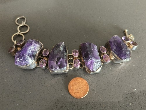 VTG Handmade Rough Cut and Polished Amethyst Stone Bracelet Unbranded Adjustable - Picture 11 of 12