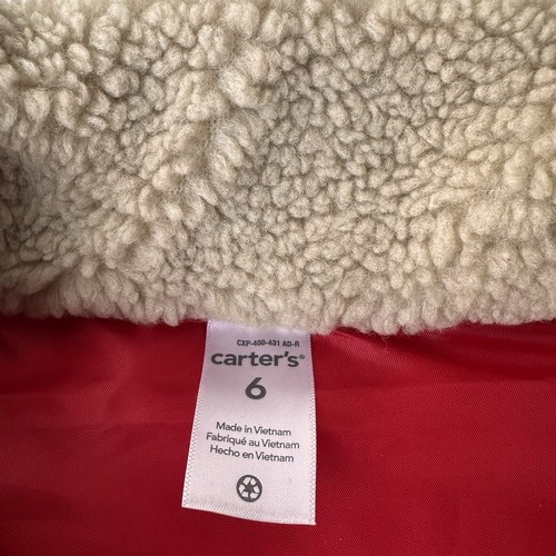 Carter's Kid Unisex Red Black Puffer Vest Faux Lambswool Collar Size 6 Pockets - Picture 4 of 7