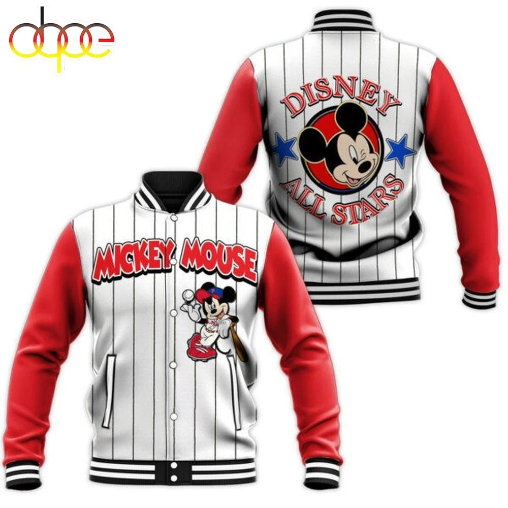 Mickey Mouse Allstar Stripe Disney Unisex Cartoon Graphic Baseball Jacket