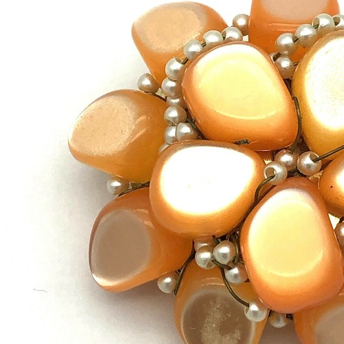 Castlecliff Rhinestone Brooch Faux Pearl Peach Flower Vintage Signed - Picture 5 of 12