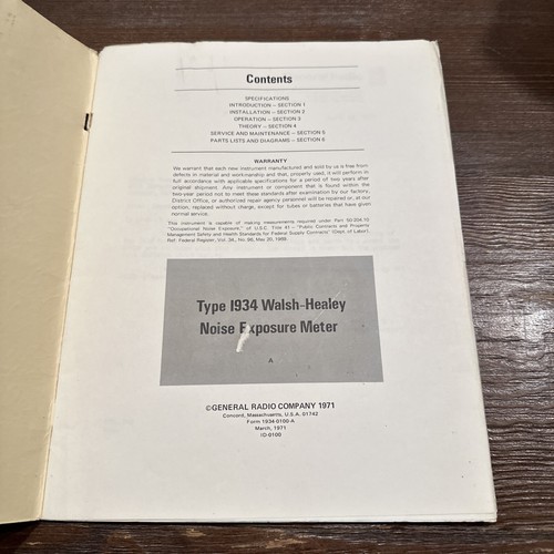 General Radio Type 1934 Walsh-Healey Noise Exposure Meter Instruction Manual - Picture 2 of 3