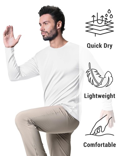 UPF80+ Men's Fishing Shirts Skin Protection Quick Dry Casual Long Sleeve Tops US - Picture 17 of 74